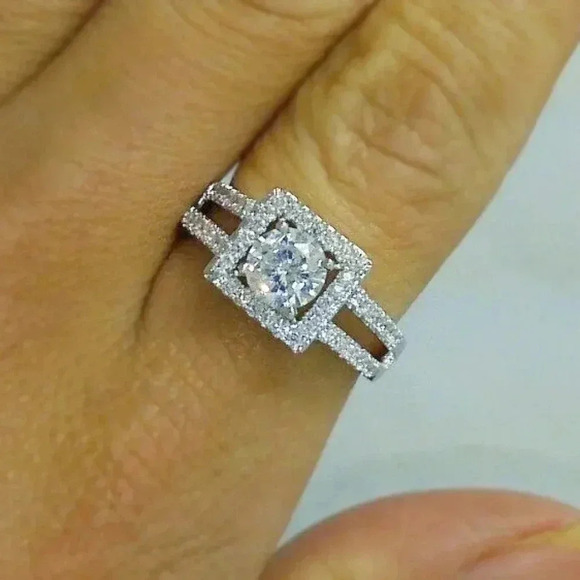 ▶Anillos Double Layer Clear Round Zircon Macro Pave Square Dainty Ring, L275 - Picture 4 of 4